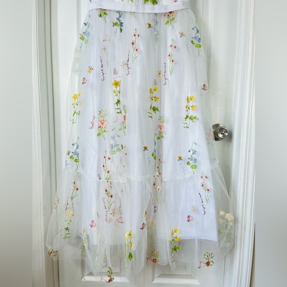 Floral Embroidered Corset A Line Fairy White tulle midi Dresses size XL - Picture 5 of 8